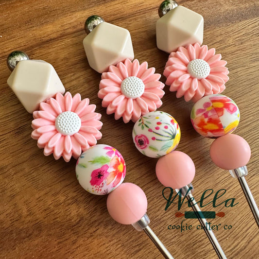 Pink Daisy Floral Themed Scribe Tool for Cookie Decorating