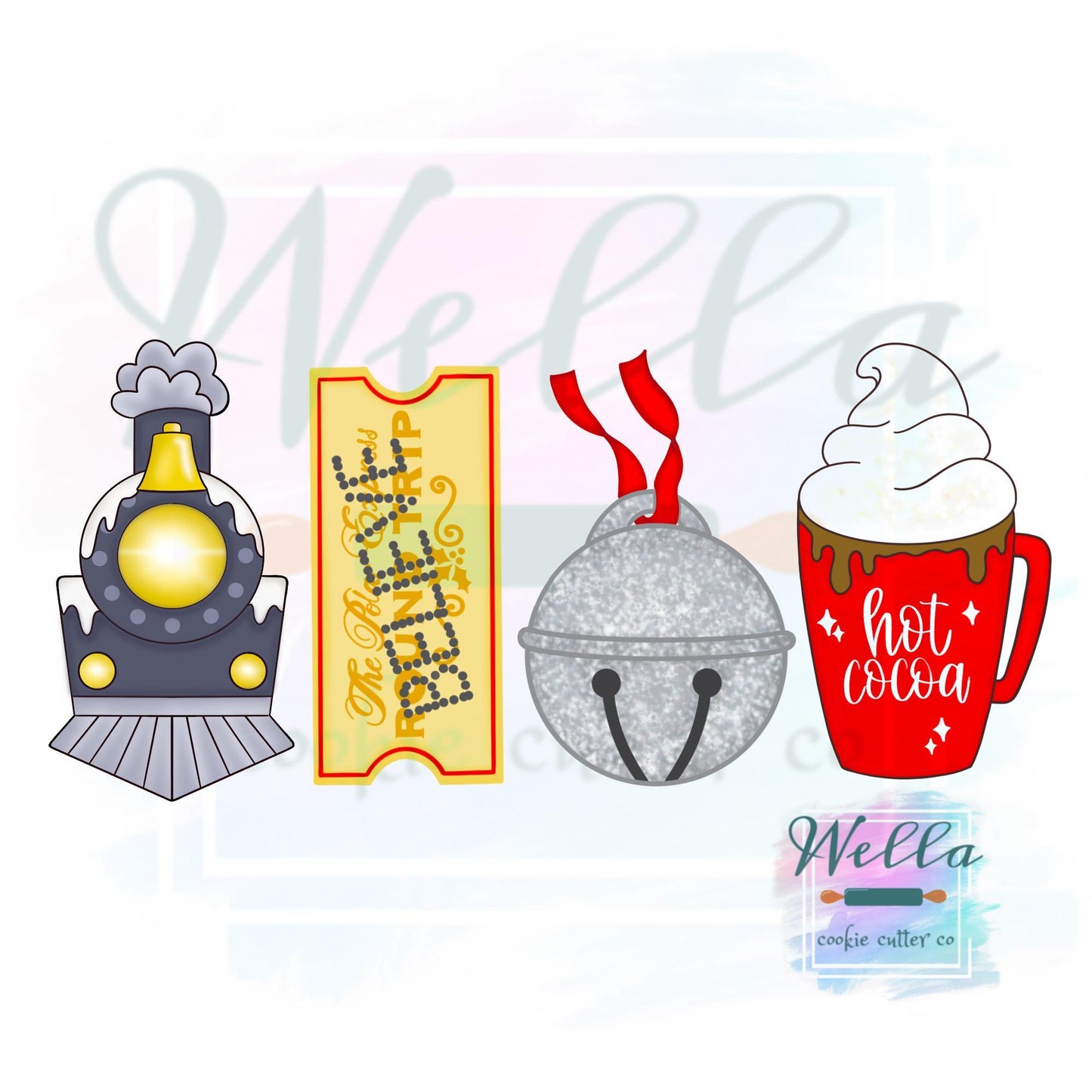 Holiday Train Set of Cookie Cutters with Optional Stencils - 4-piece set with Optional Stencil Guides