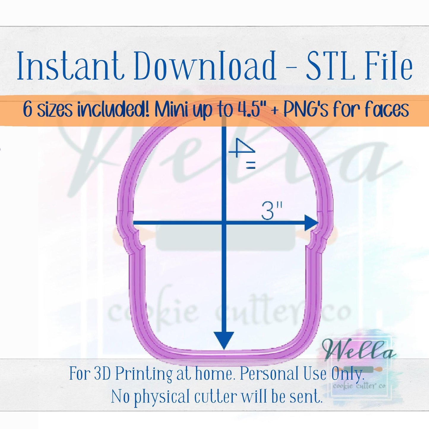 Digital STL File - Treat Bucket Cookie Cutter - 6 Sizes: mini up to 4.5" + PNGs for Faces