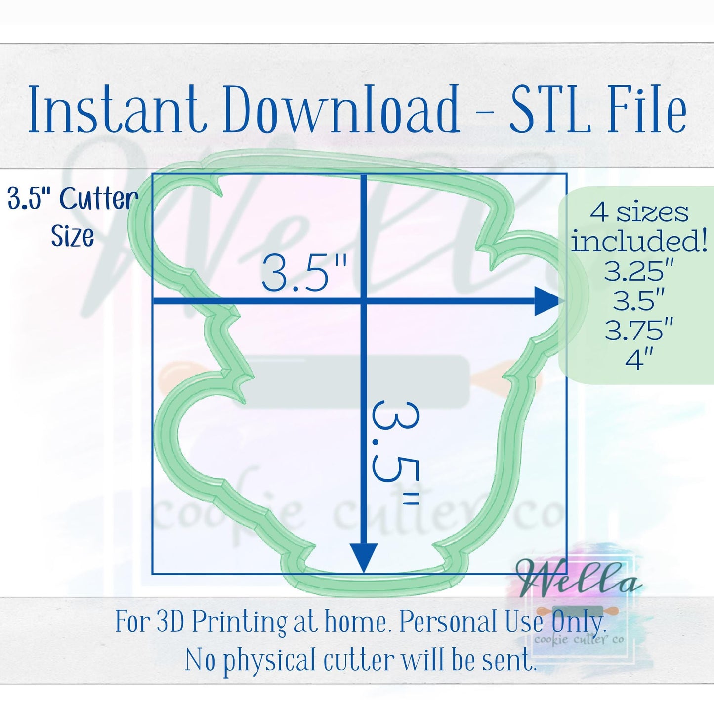 Digital STL File - Stacked Teacups Cookie Cutter - 3 Sizes: 3.25" 3.5" 3.75" & 4"