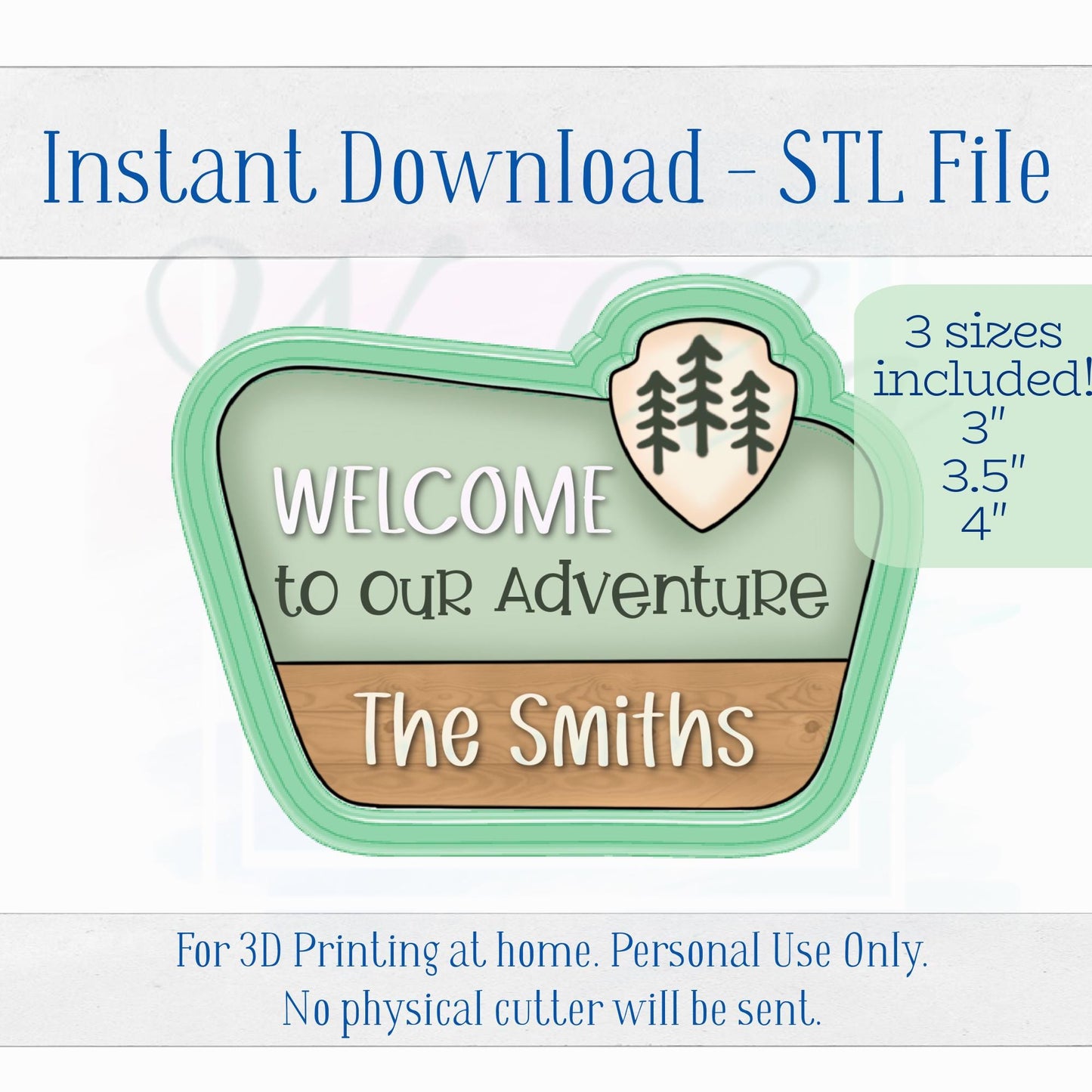 Digital STL File - Camp Park Sign with Emblem Cookie Cutter - 3 Sizes: 3", 3.5", & 4"