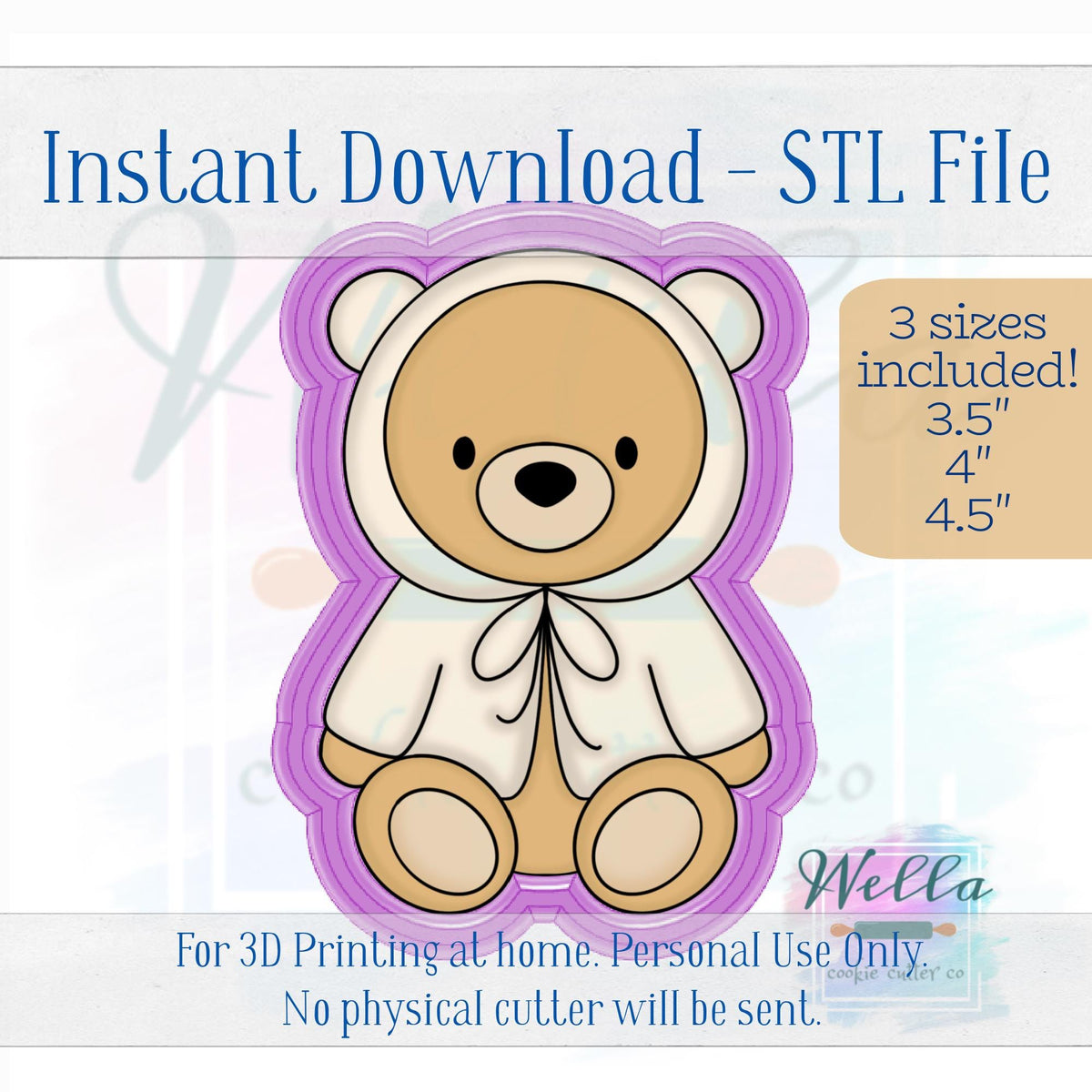 Digital STL File - Bear in Coat Cookie Cutter - 3 Sizes Included