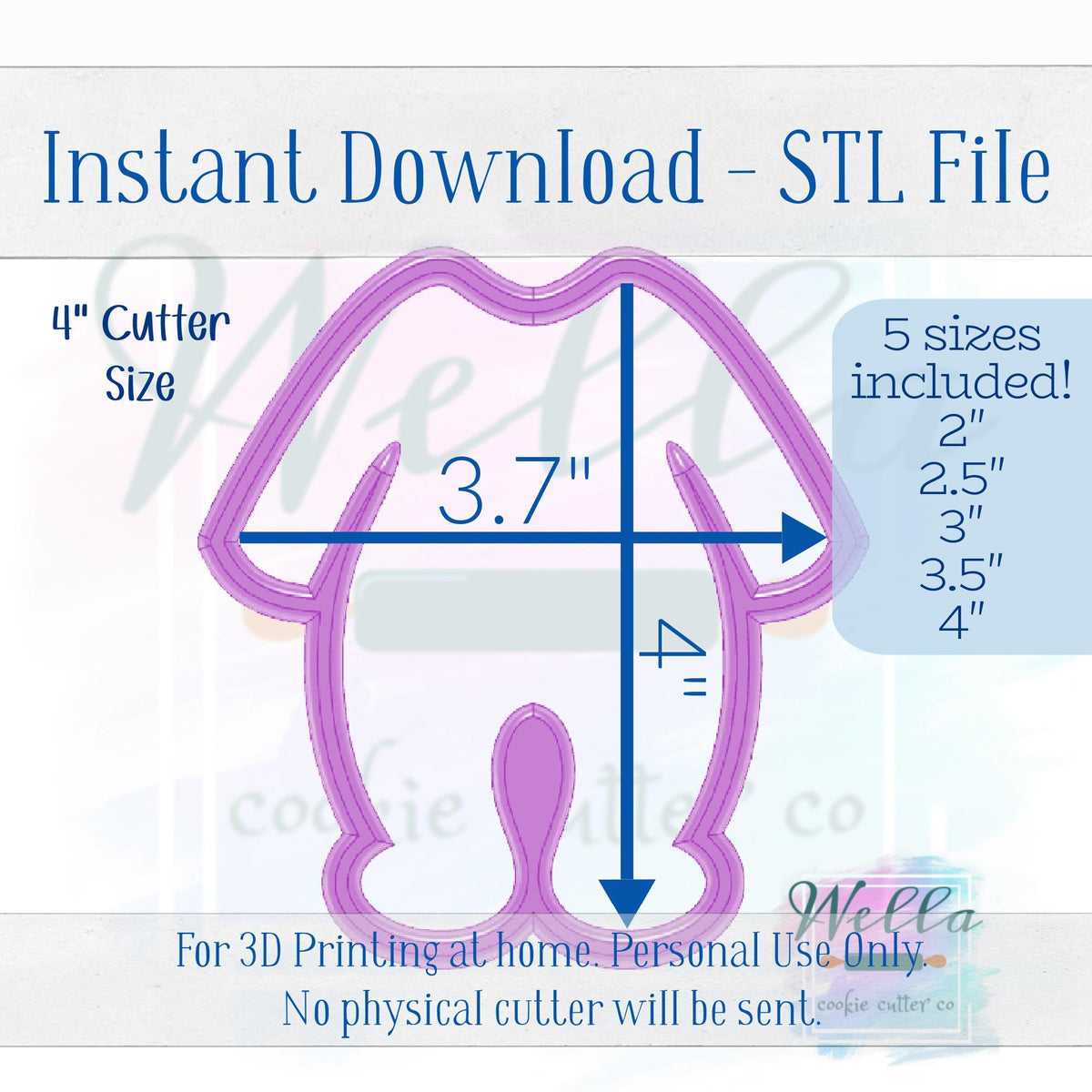 Digital STL File - Baby PJ's Cookie Cutter - 5 Sizes Included 2" 2.5" 3" 3.5" & 4"