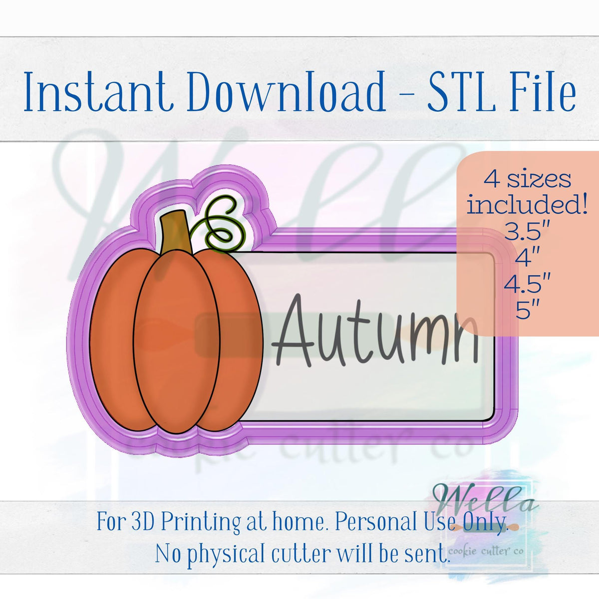 Digital STL File - Pumpkin Name Plaque - 4 Sizes Included 3.5" 4" 4.5" & 5"