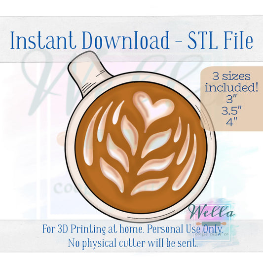 Digital STL File - Coffee Cup Top View Cookie Cutter - 3 Sizes: 3" 3.5" & 4"