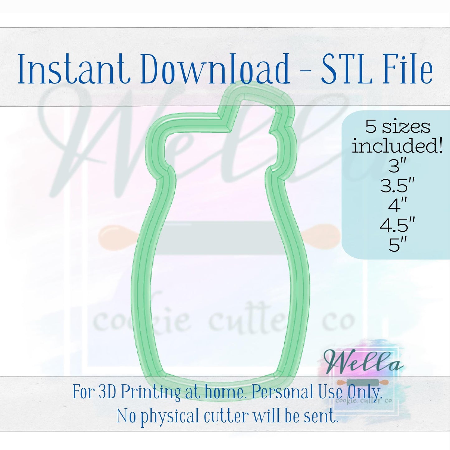Digital STL File - Milk with Straw Cookie Cutter- 5 Sizes 3" 3.5" 4" 4.5" and 5"