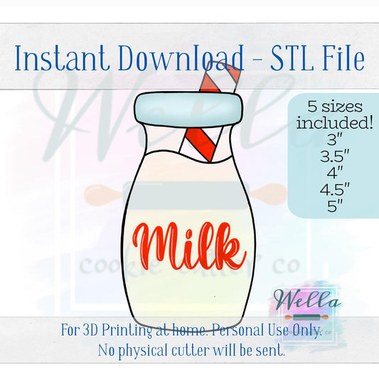 Digital STL File - Milk with Straw Cookie Cutter- 5 Sizes 3" 3.5" 4" 4.5" and 5"