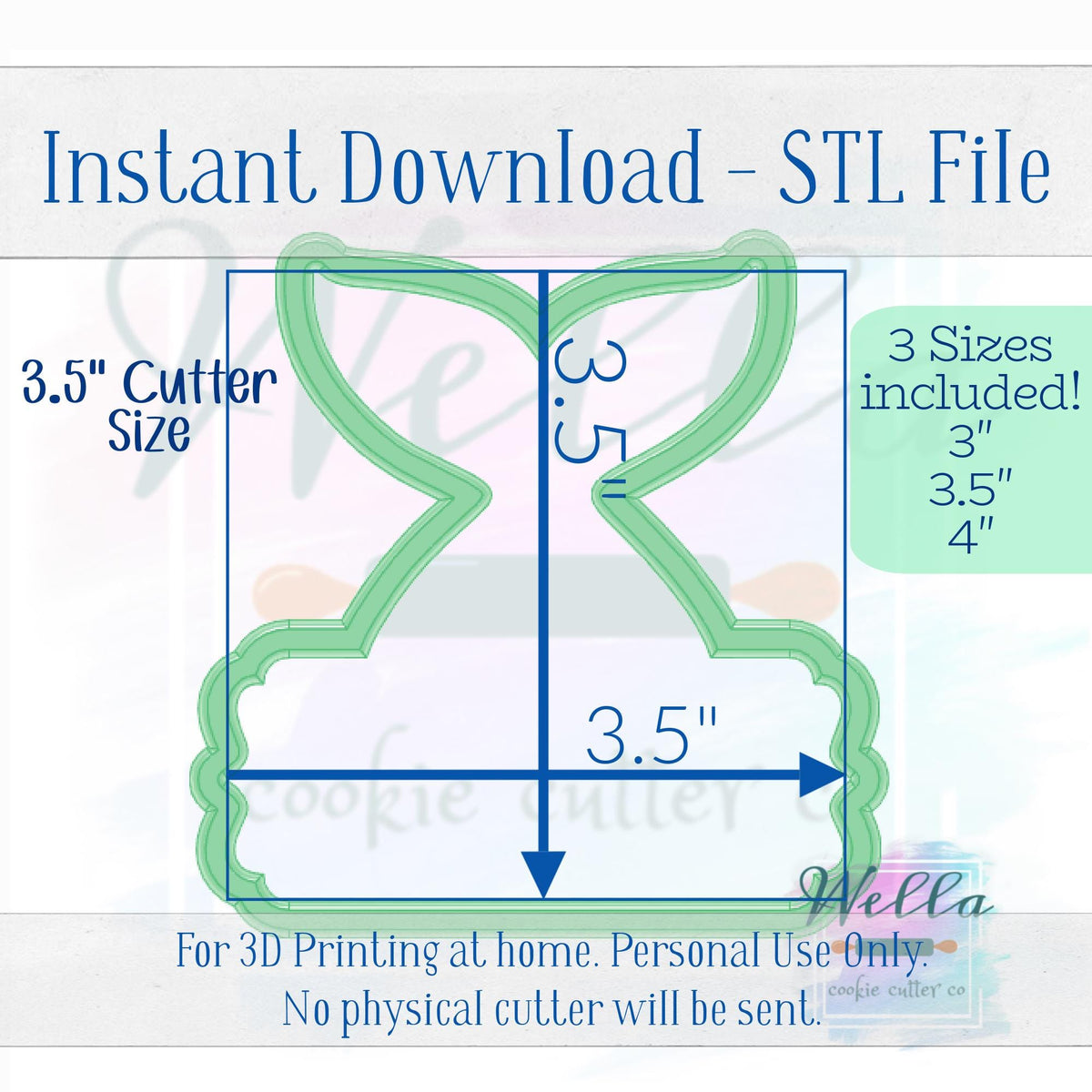 Digital STL File - Mermaid Tail Plaque Cookie Cutter - 3 Sizes Included