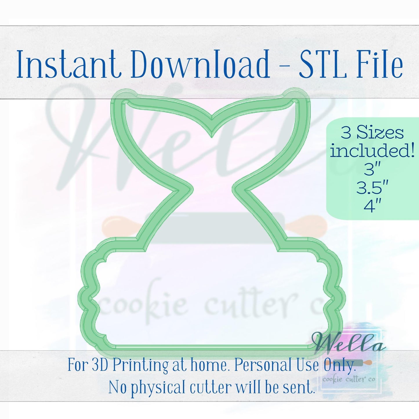 Digital STL File - Mermaid Tail Plaque Cookie Cutter - 3 Sizes Included