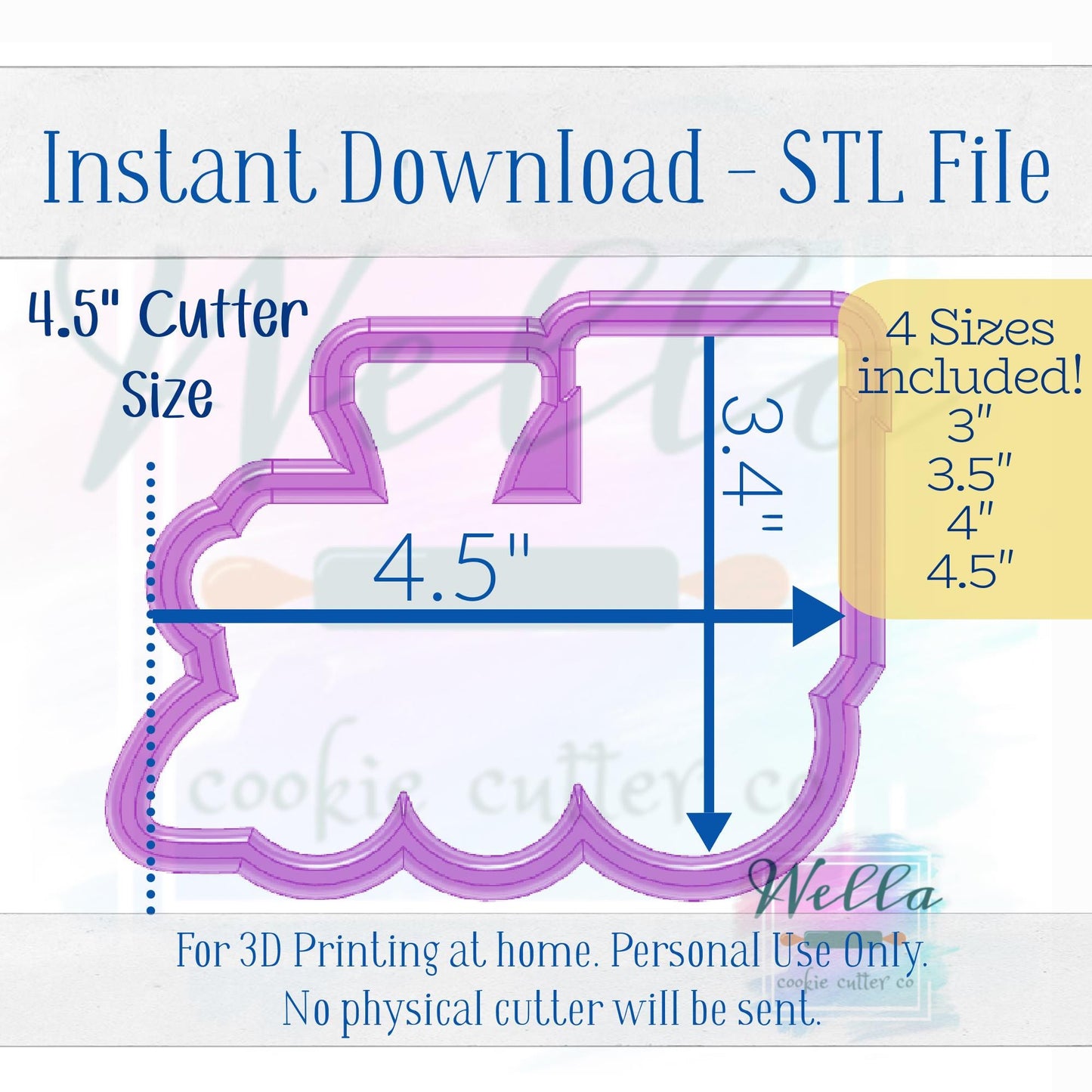 Digital STL File - Holiday Train #2 Side View Cookie Cutter - 4 Sizes Included