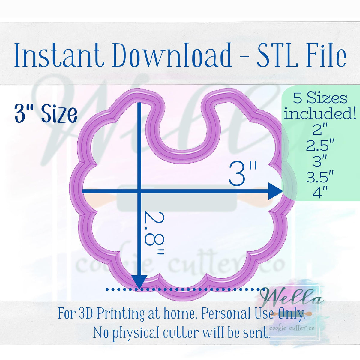 Digital STL File - Baby Bib with Scalloped Edges Cookie Cutter - 5 Sizes Included