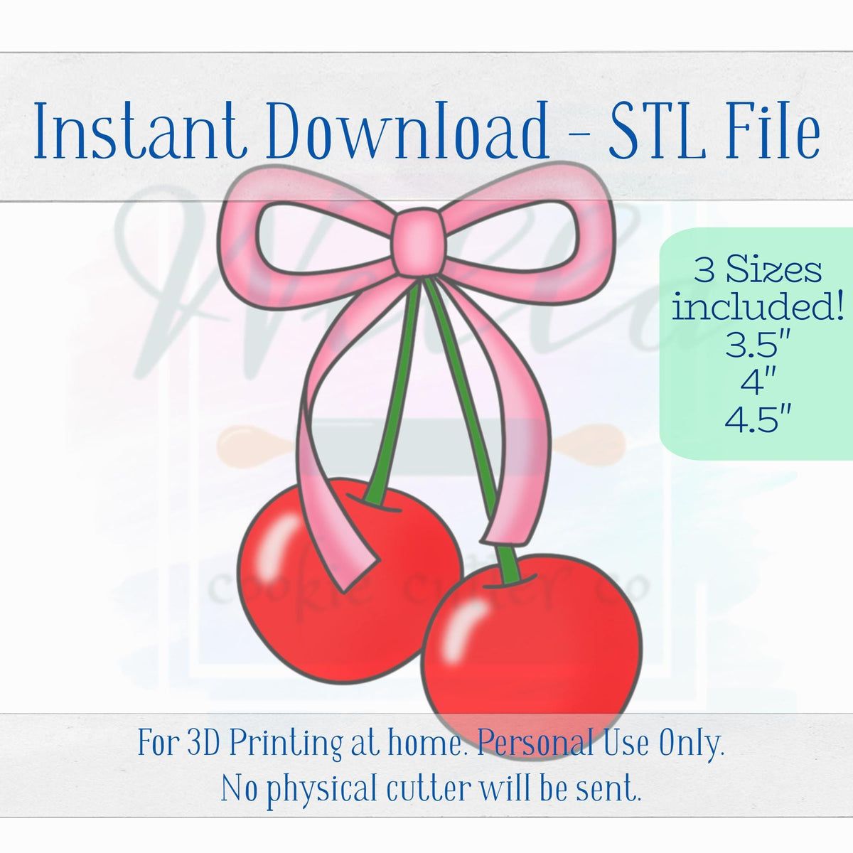 Digital STL File - Cherries with Bow #1 Cookie Cutter - 3 Sizes Included
