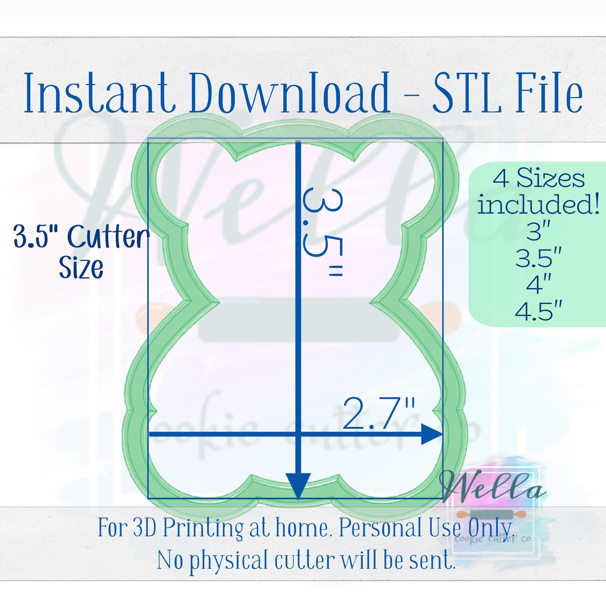 Digital STL File - Stuffed Bear Sitting Cookie Cutter - 4 Sizes