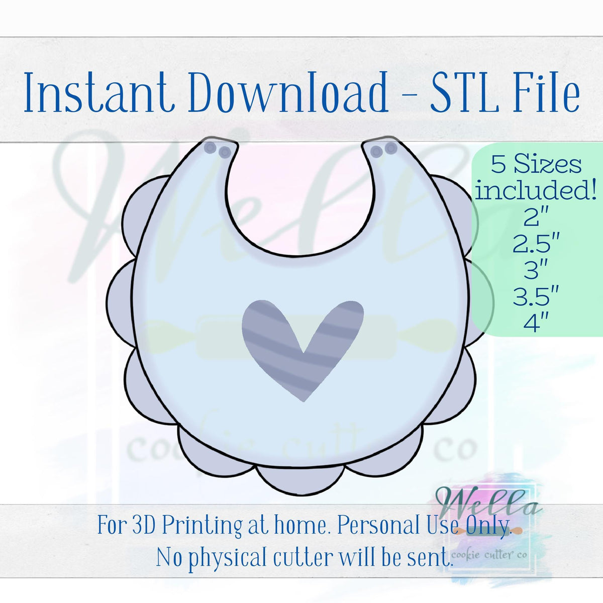 Digital STL File - Baby Bib with Scalloped Edges Cookie Cutter - 5 Sizes Included