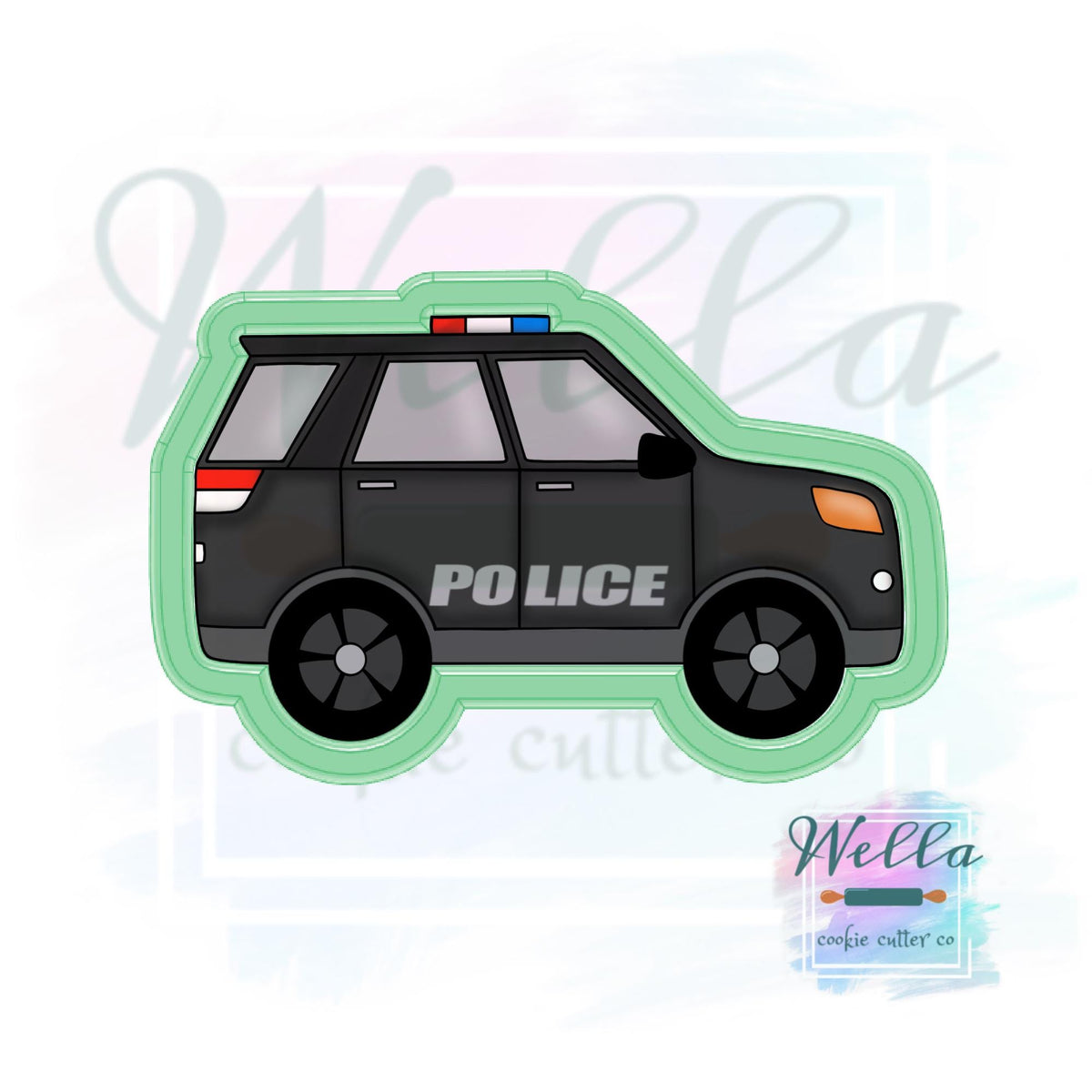 Police SUV Cookie Cutter with Optional Stencil Guide