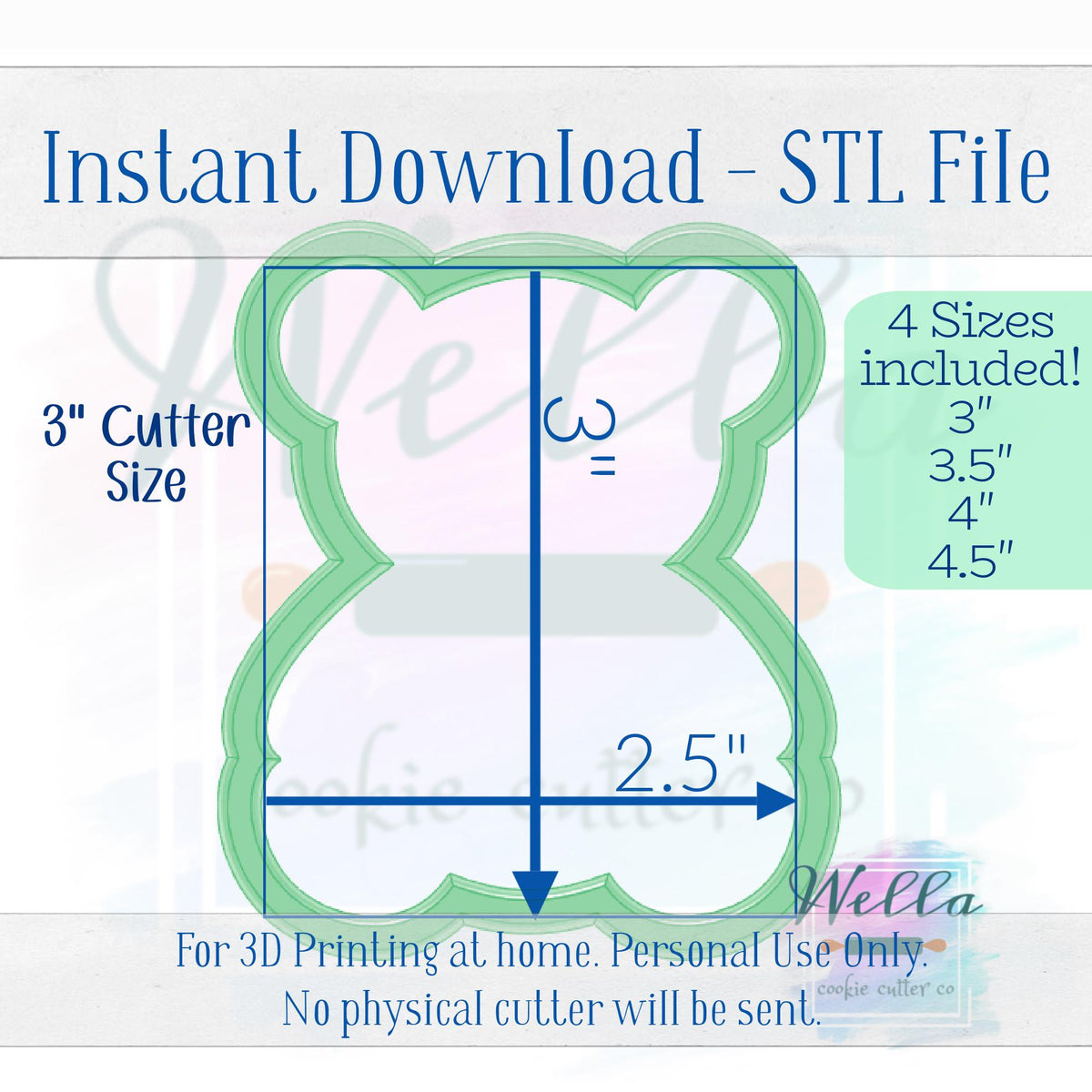Digital STL File - Stuffed Bear Sitting Cookie Cutter - 4 Sizes
