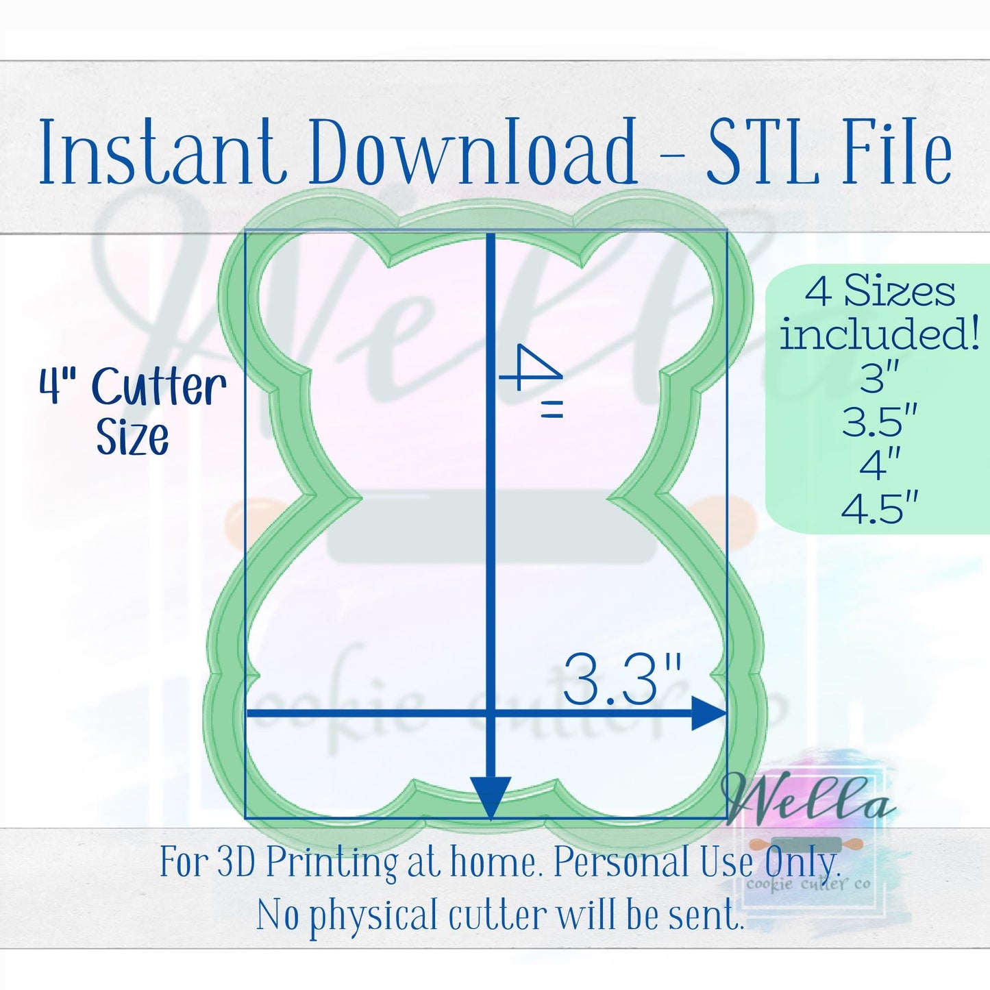 Digital STL File - Stuffed Bear Sitting Cookie Cutter - 4 Sizes