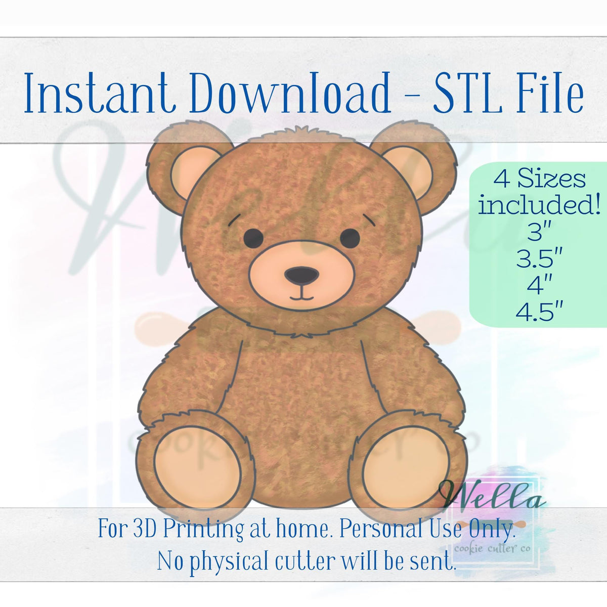 Digital STL File - Stuffed Bear Sitting Cookie Cutter - 4 Sizes