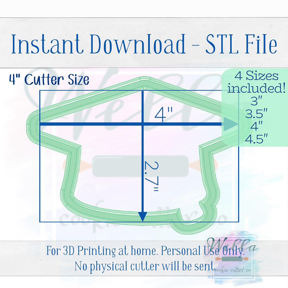 Digital STL File - Graduation Cap Cookie Cutter - 4 Sizes