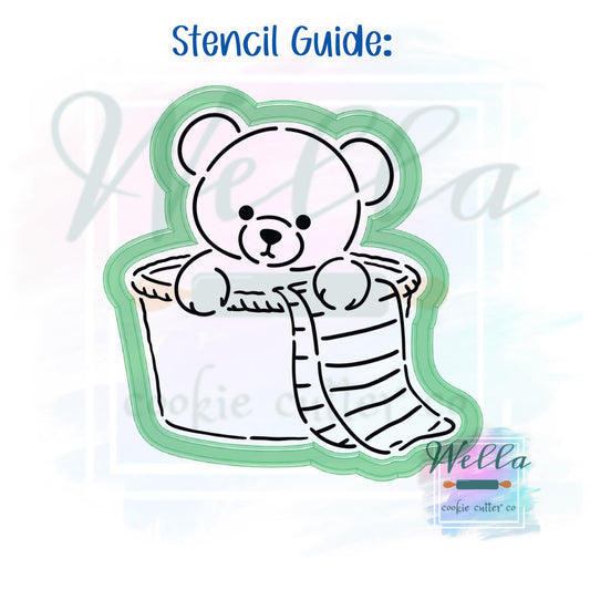 Stuffed Bear Sitting Cookie Cutter with Optional Stencil Guide