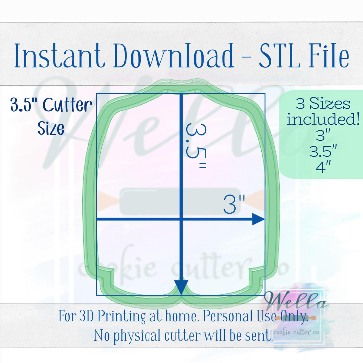 Digital STL File - Green Golf Jacket Cookie Cutter - 3 Sizes
