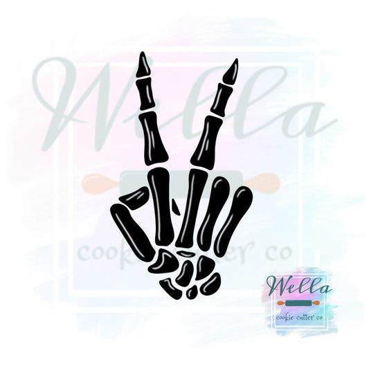 Skeleton Peace Cookie Cutter with Optional Stencil, Skeleton Hand Cookie Cutter, Halloween Cutter