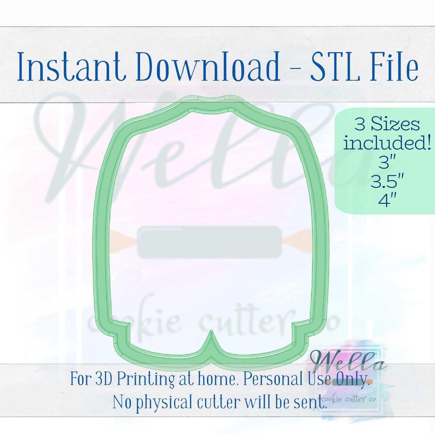 Digital STL File - Green Golf Jacket Cookie Cutter - 3 Sizes