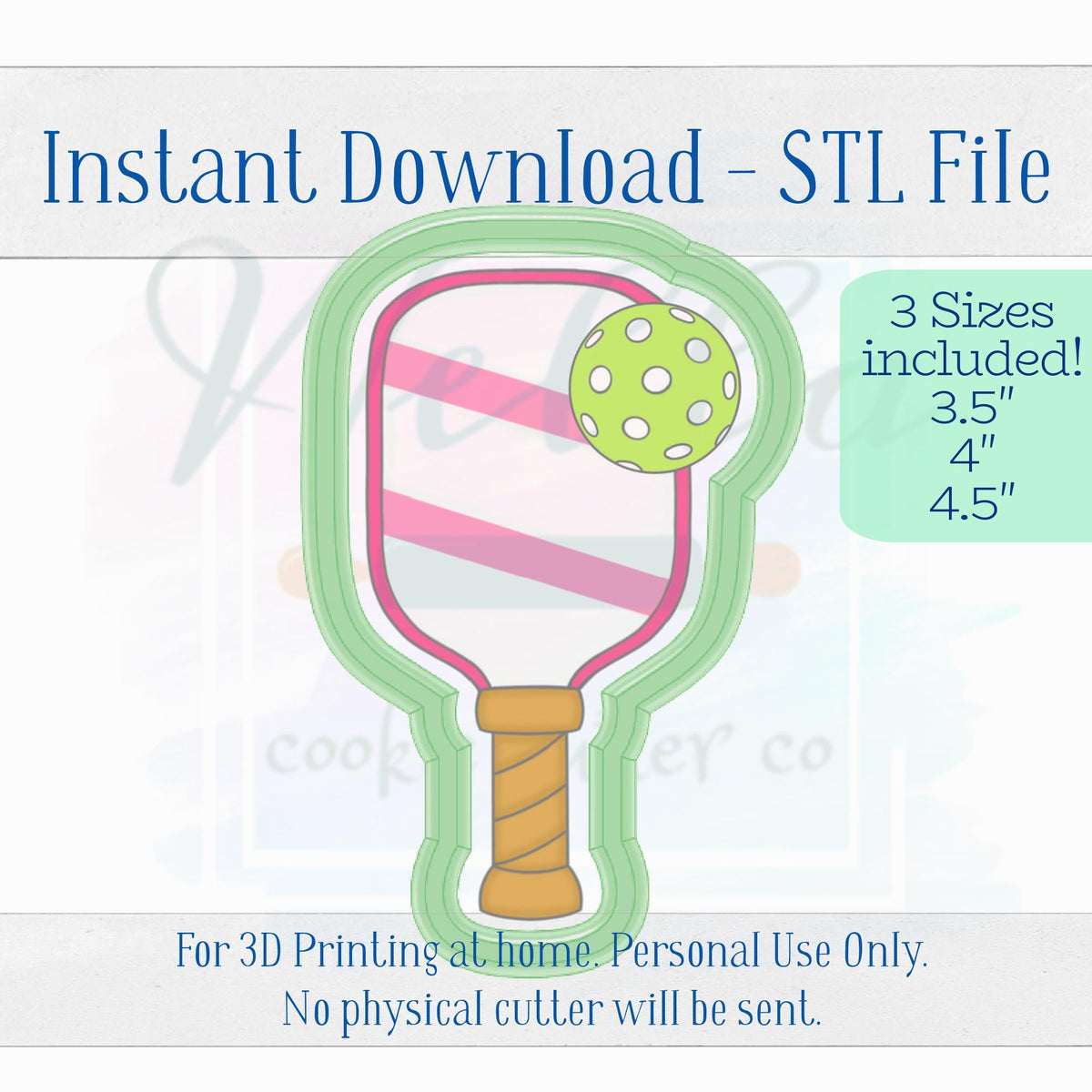 Digital STL File - Pickleball Paddle with Ball Cookie Cutter - 3 Sizes