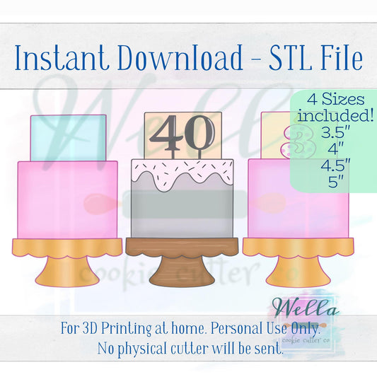 Digital STL File - Cake on Stand #2 Cookie Cutter - 4 Sizes Included