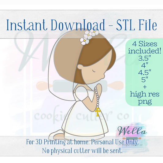 Digital STL File - Communion Girl Praying Cookie Cutter - 4 Sizes Included