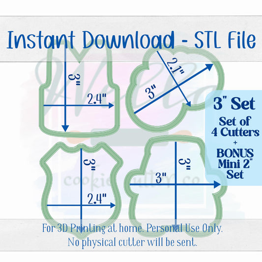 Digital STL File - 3" Police Set Cookie Cutters - Set of 4 Cutters + BONUS 2" Mini's