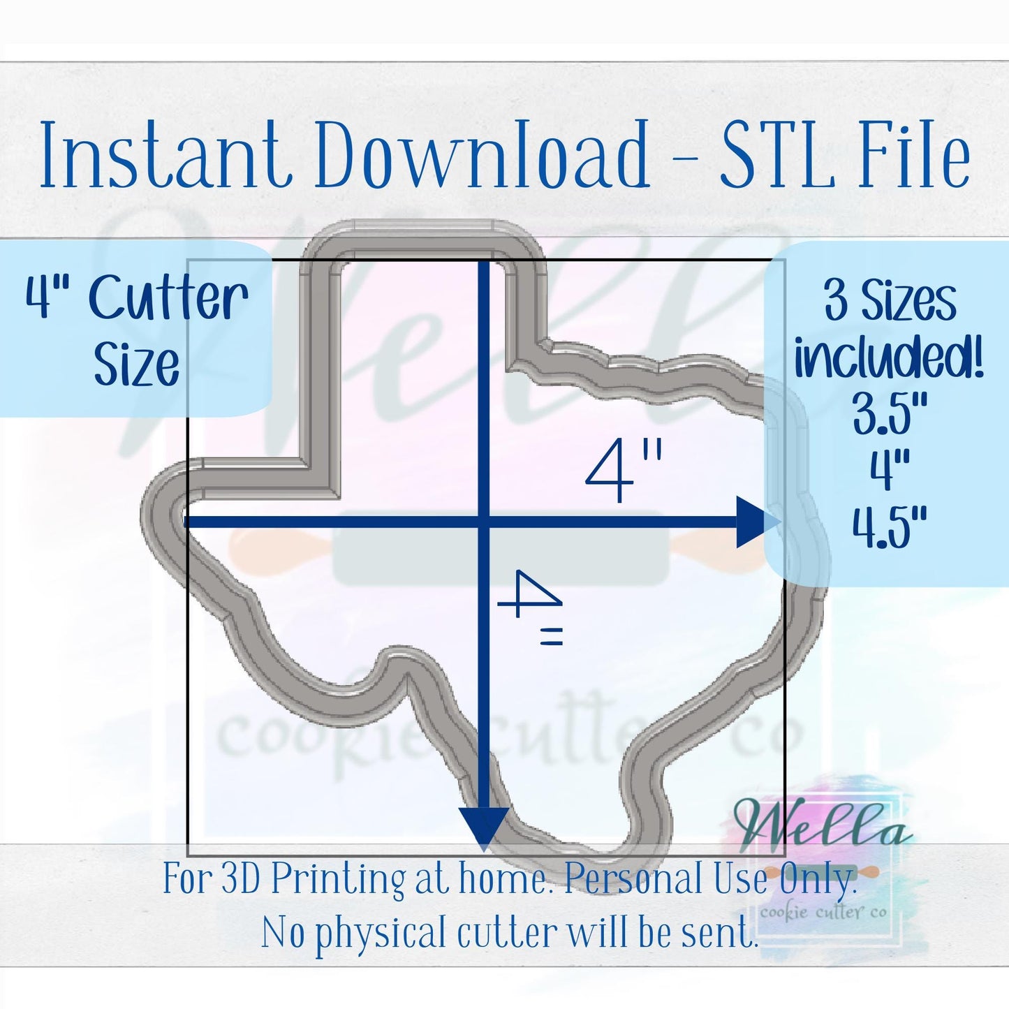Digital STL File - State of Texas Cookie Cutter - 3 Sizes