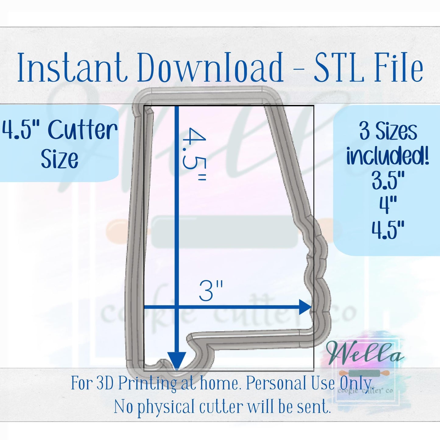 Digital STL File - State of Alabama Cookie Cutter - 3 Sizes