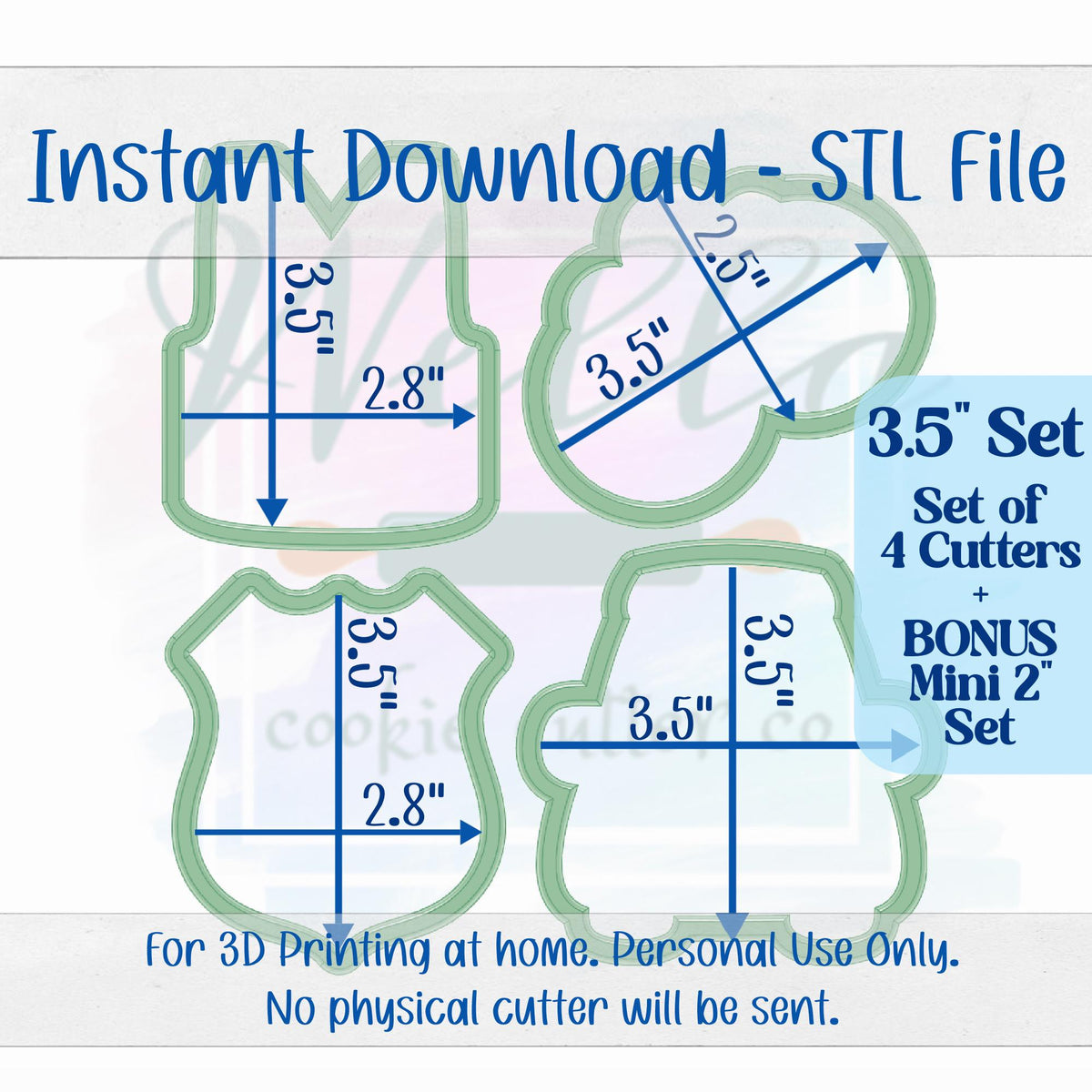 Digital STL File - 3.5" Police Set Cookie Cutters - Set of 4 Cutters + BONUS 2" Mini's