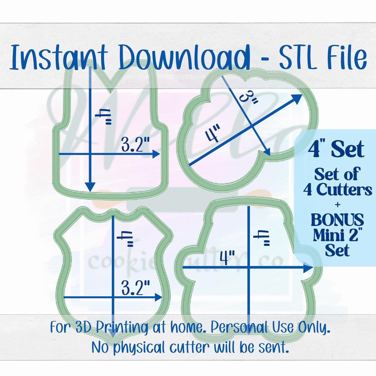 Digital STL File - 4" Police Set Cookie Cutters - Set of 4 Cutters + BONUS 2" Mini's