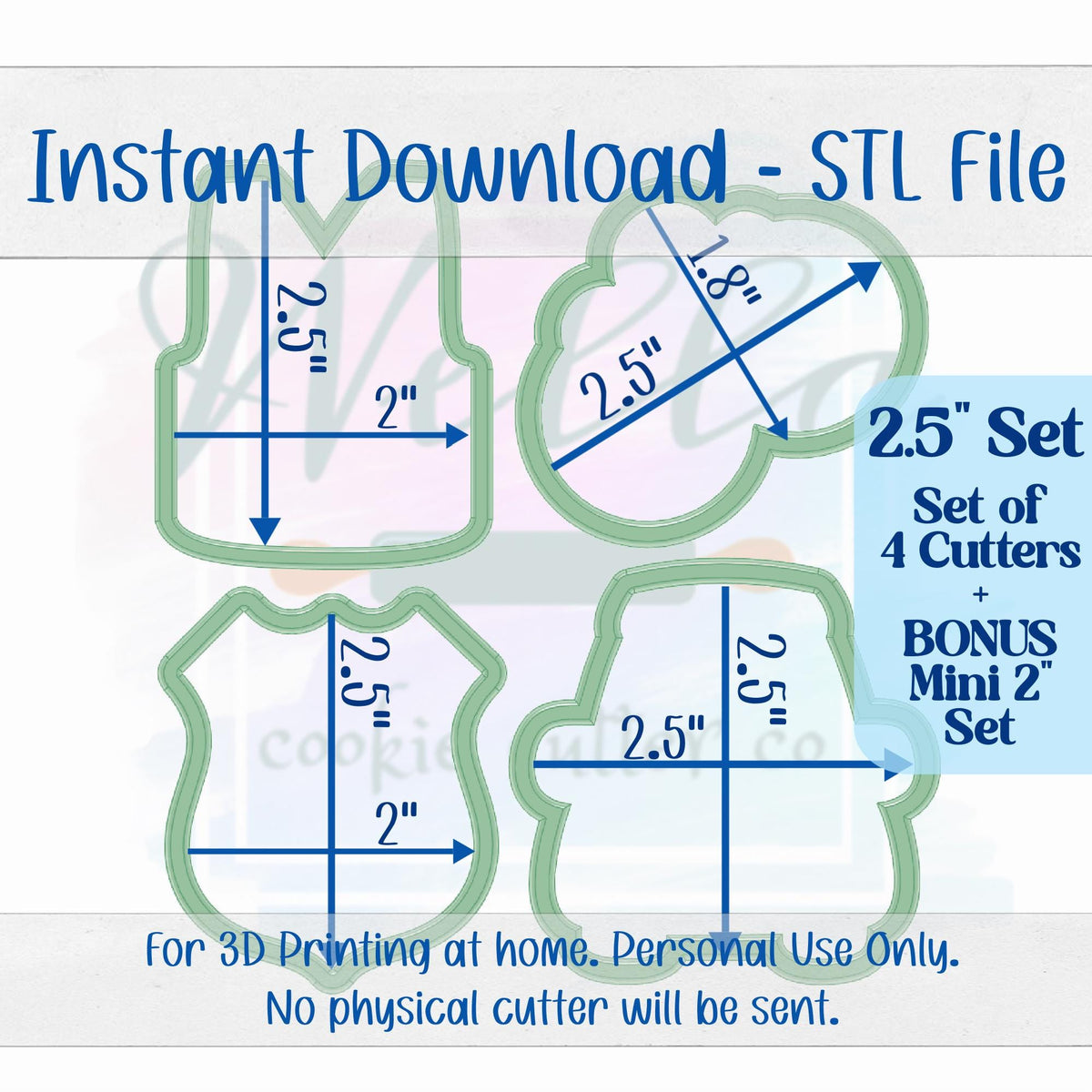 Digital STL File - 2.5" Police Set Cookie Cutters - Set of 4 Cutters + BONUS 2" Mini's