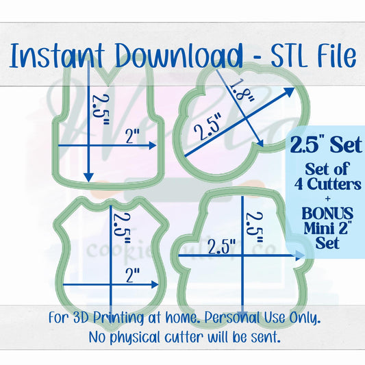 Digital STL File - 2.5" Police Set Cookie Cutters - Set of 4 Cutters + BONUS 2" Mini's