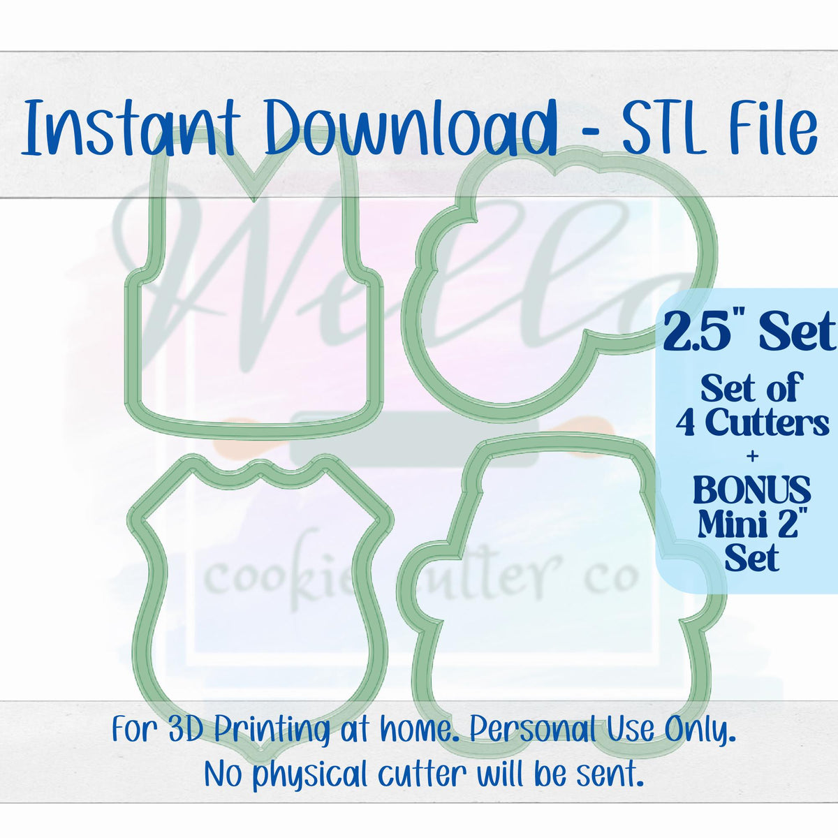 Digital STL File - 2.5" Police Set Cookie Cutters - Set of 4 Cutters + BONUS 2" Mini's