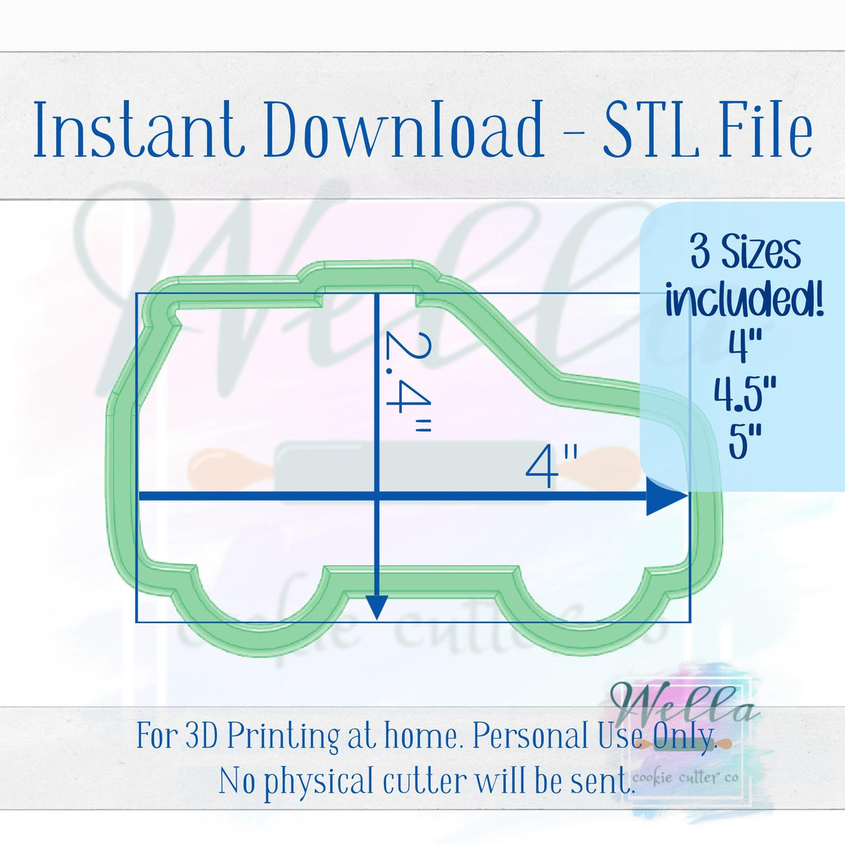 Digital STL File - Police SUV Cookie Cutter - 3 Sizes