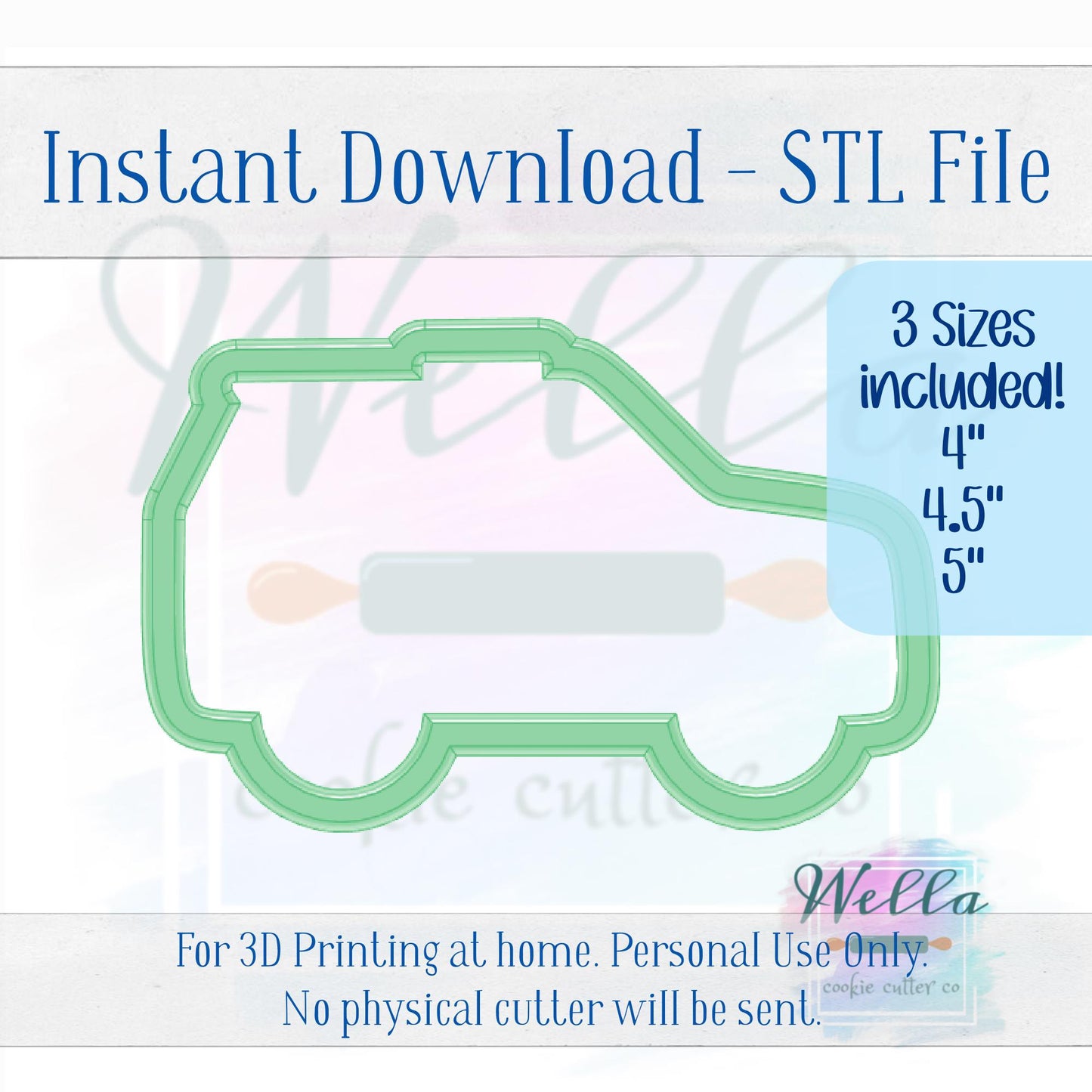 Digital STL File - Police SUV Cookie Cutter - 3 Sizes