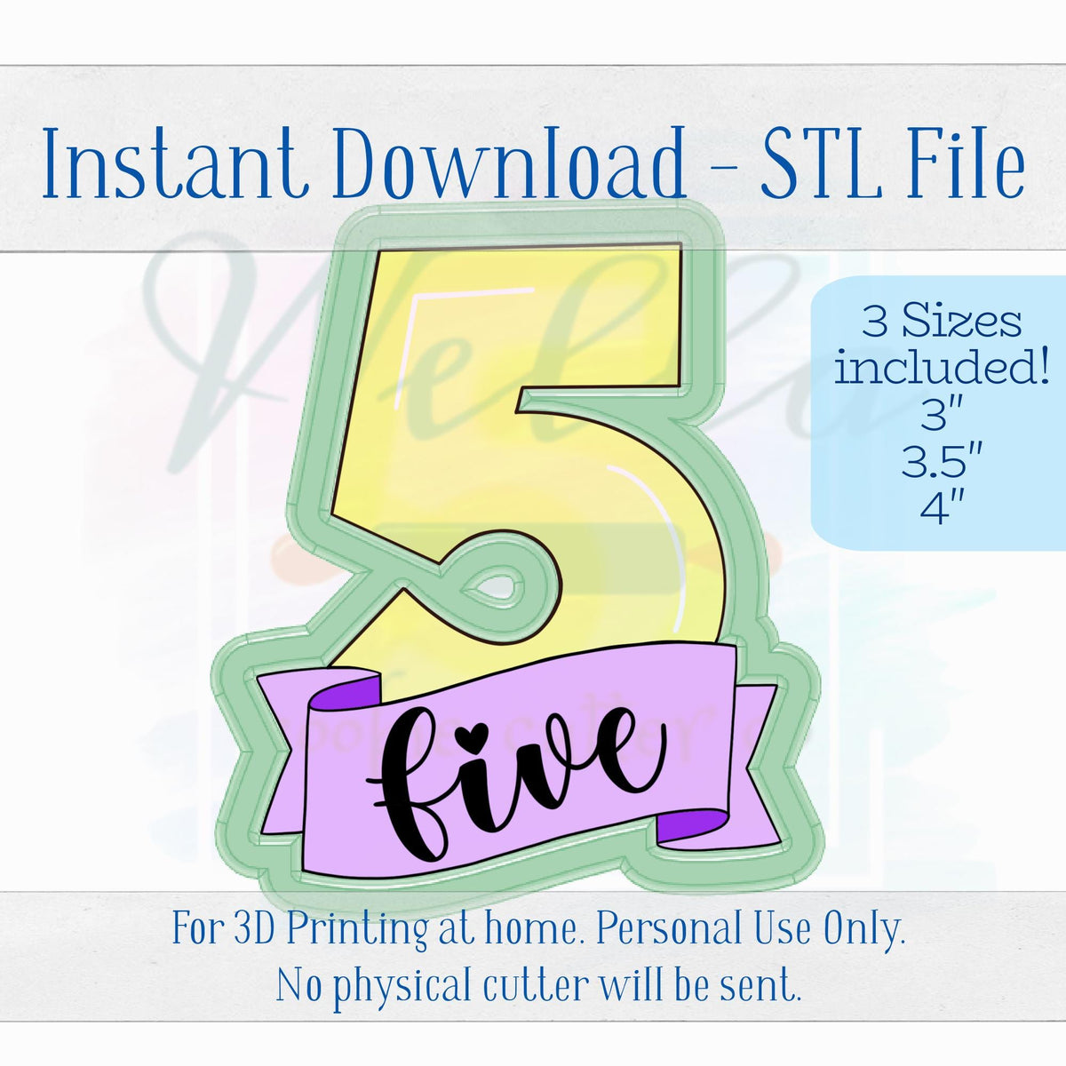 Digital STL File - Number 5 with Banner Cookie Cutter - 3 Sizes
