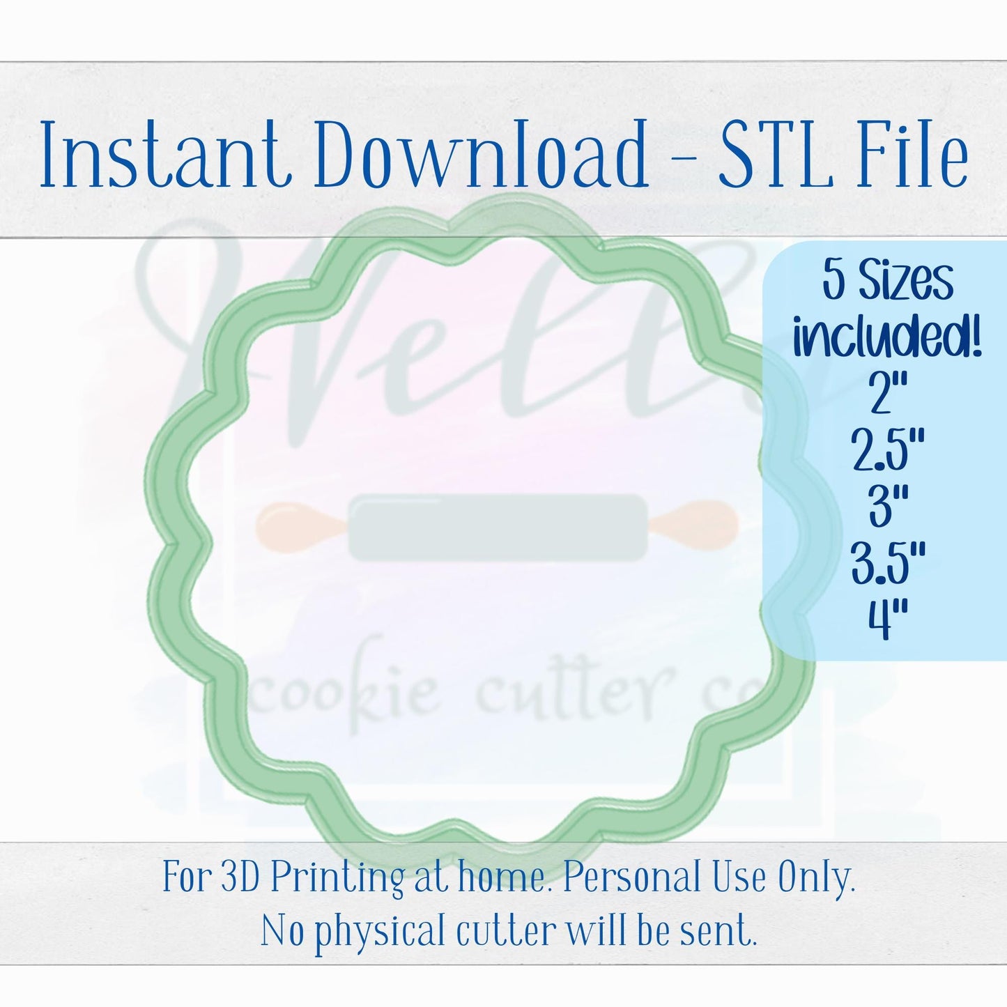 Digital STL File - Wavy Circle Cookie Cutter - 5 Sizes Included