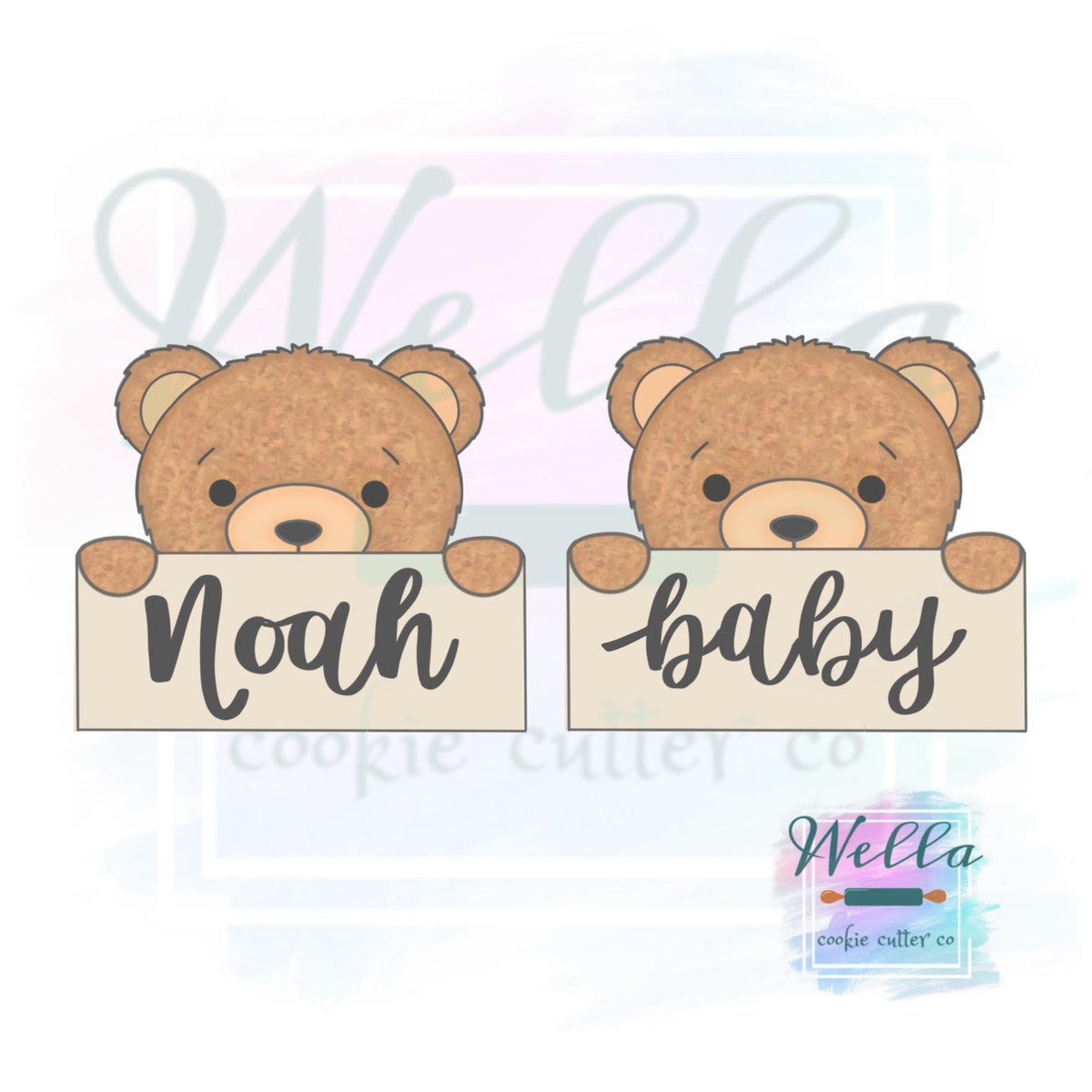 Peeking Bear Name Plaque Cookie Cutter