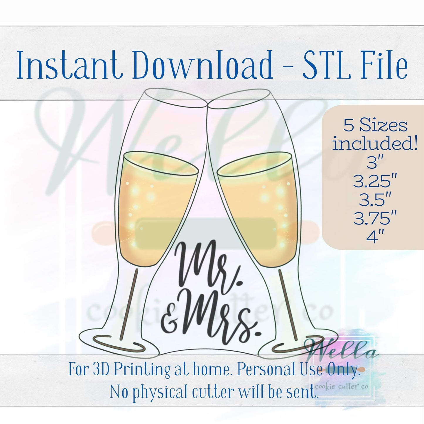 Digital STL File - Champagne Glasses Cookie Cutter - 5 Sizes
