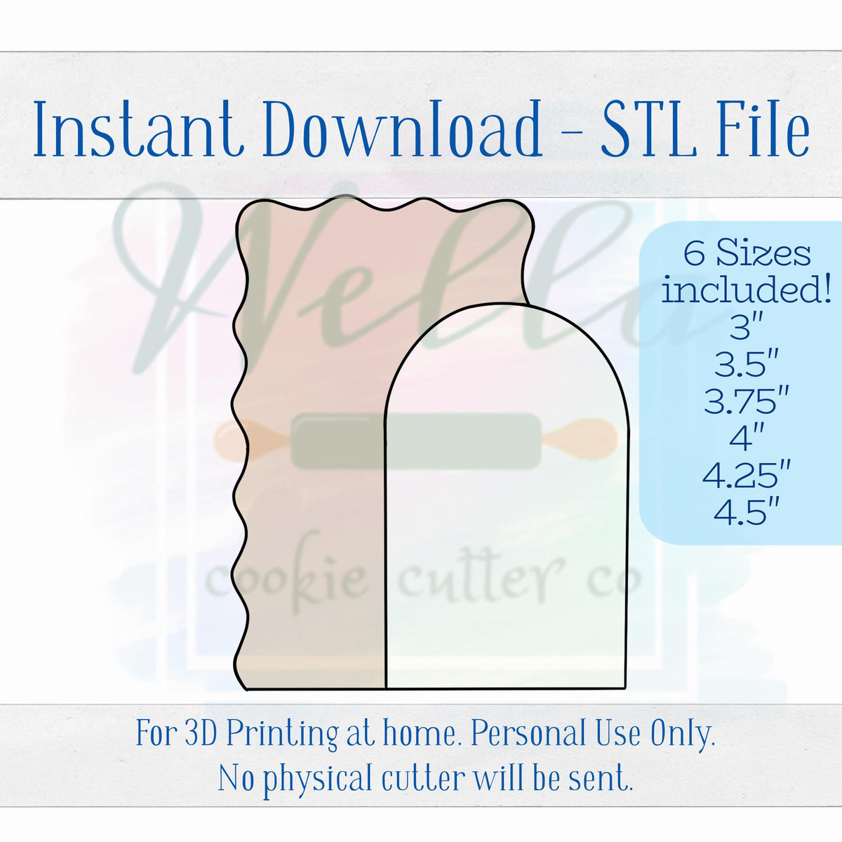 Digital STL File - Wavy Arch Plaque Cookie Cutter - 6 Sizes Included
