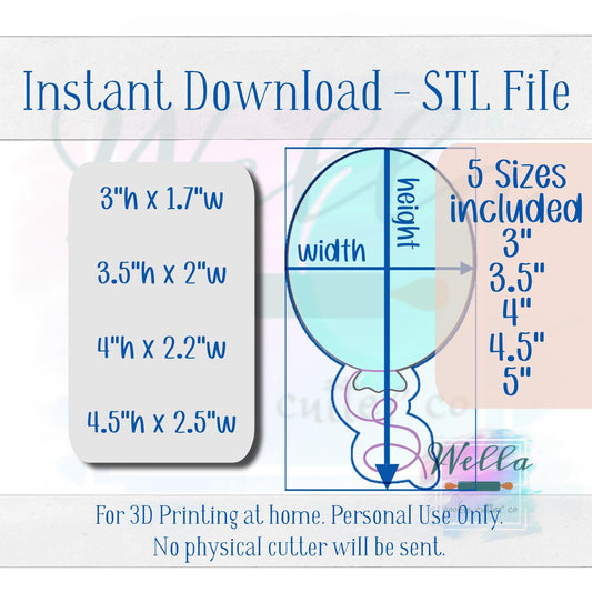 Digital STL File - Balloon with String Cookie Cutter - 5 Sizes Included