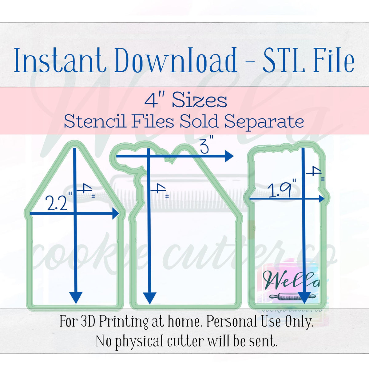 Digital STL File - Gingerbread Town Set Cookie Cutters - 3pc Set - 3 Set Sizes Included