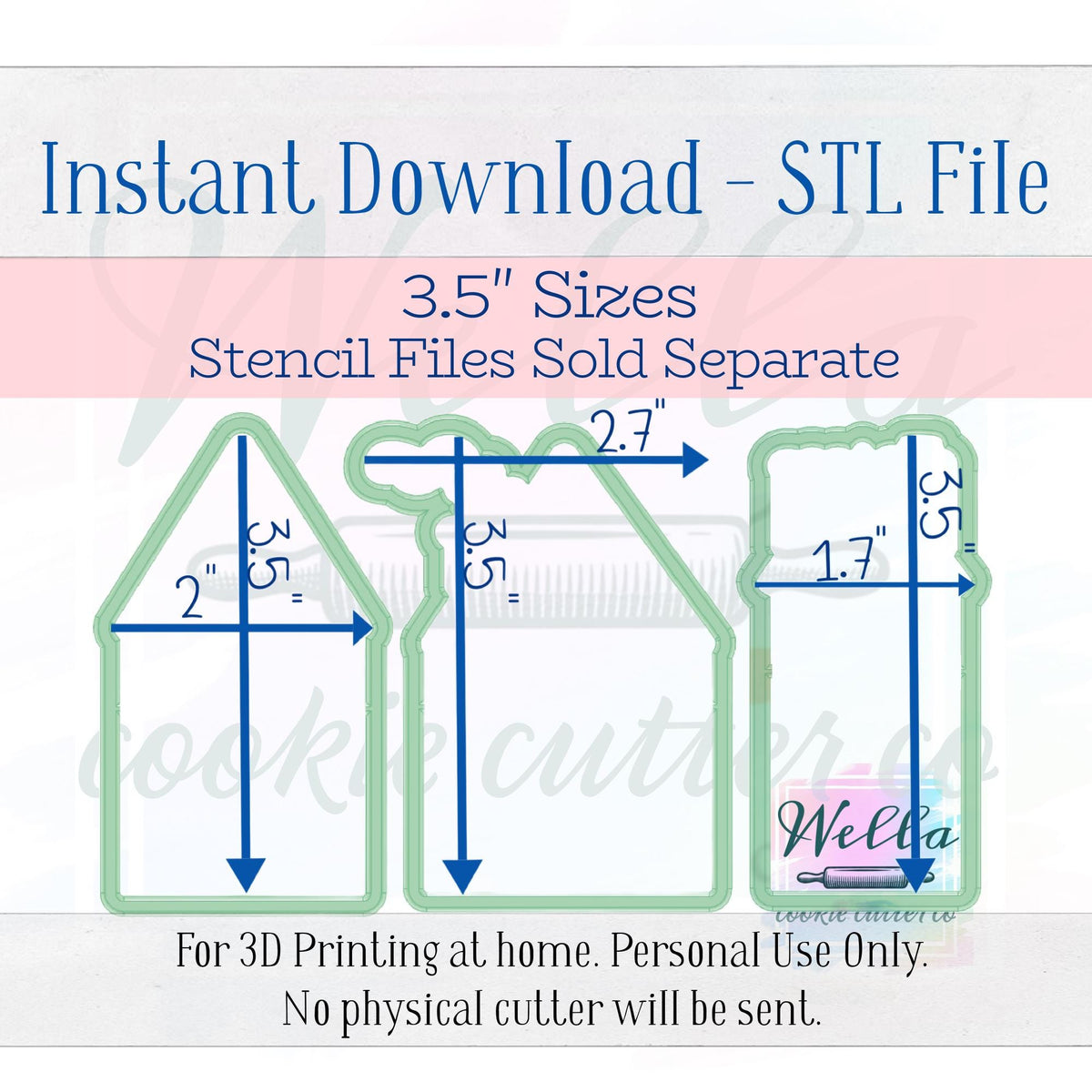Digital STL File - Gingerbread Town Set Cookie Cutters - 3pc Set - 3 Set Sizes Included