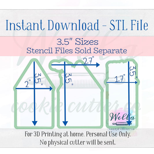 Digital STL File - Gingerbread Town Set Cookie Cutters - 3pc Set - 3 Set Sizes Included