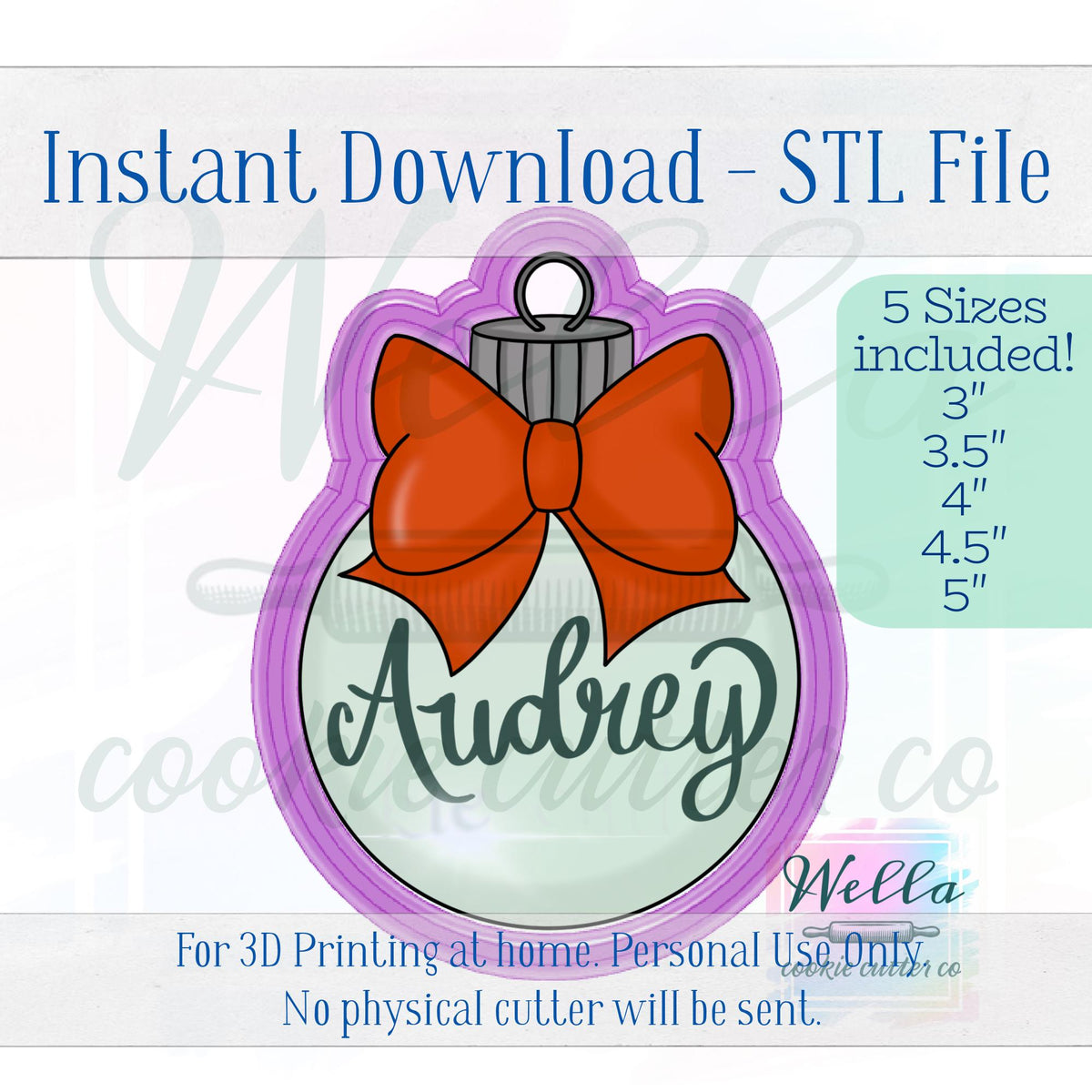 Digital STL File - Ornament with Cute Bow Cookie Cutter - 5 Sizes